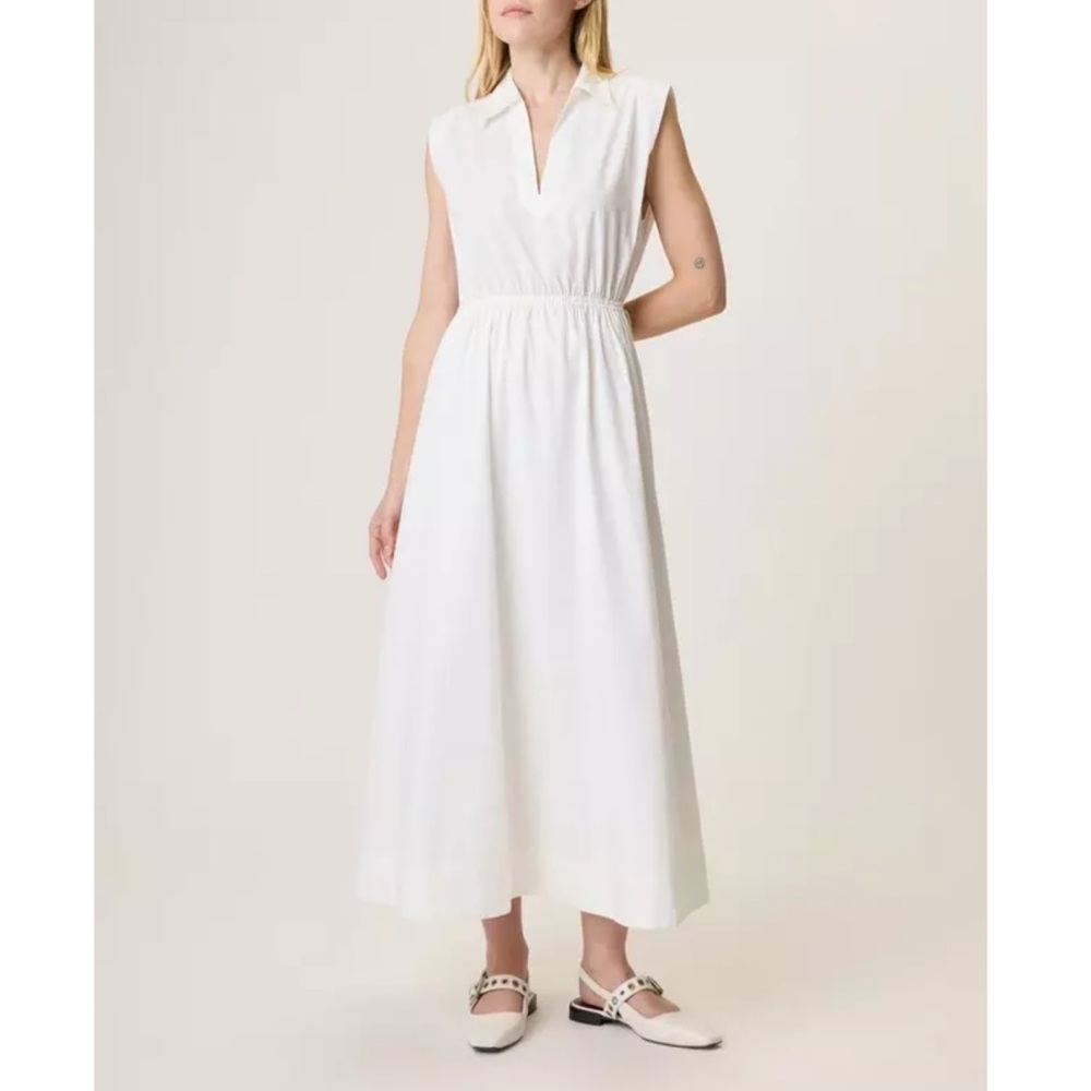 Rag & Bone Joan Sleeveless Poplin A-Line White Smocked Maxi Dress Size XL NWT